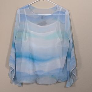 Alfani Printed Angel-Sleeve Bubble-Bottom Blouse